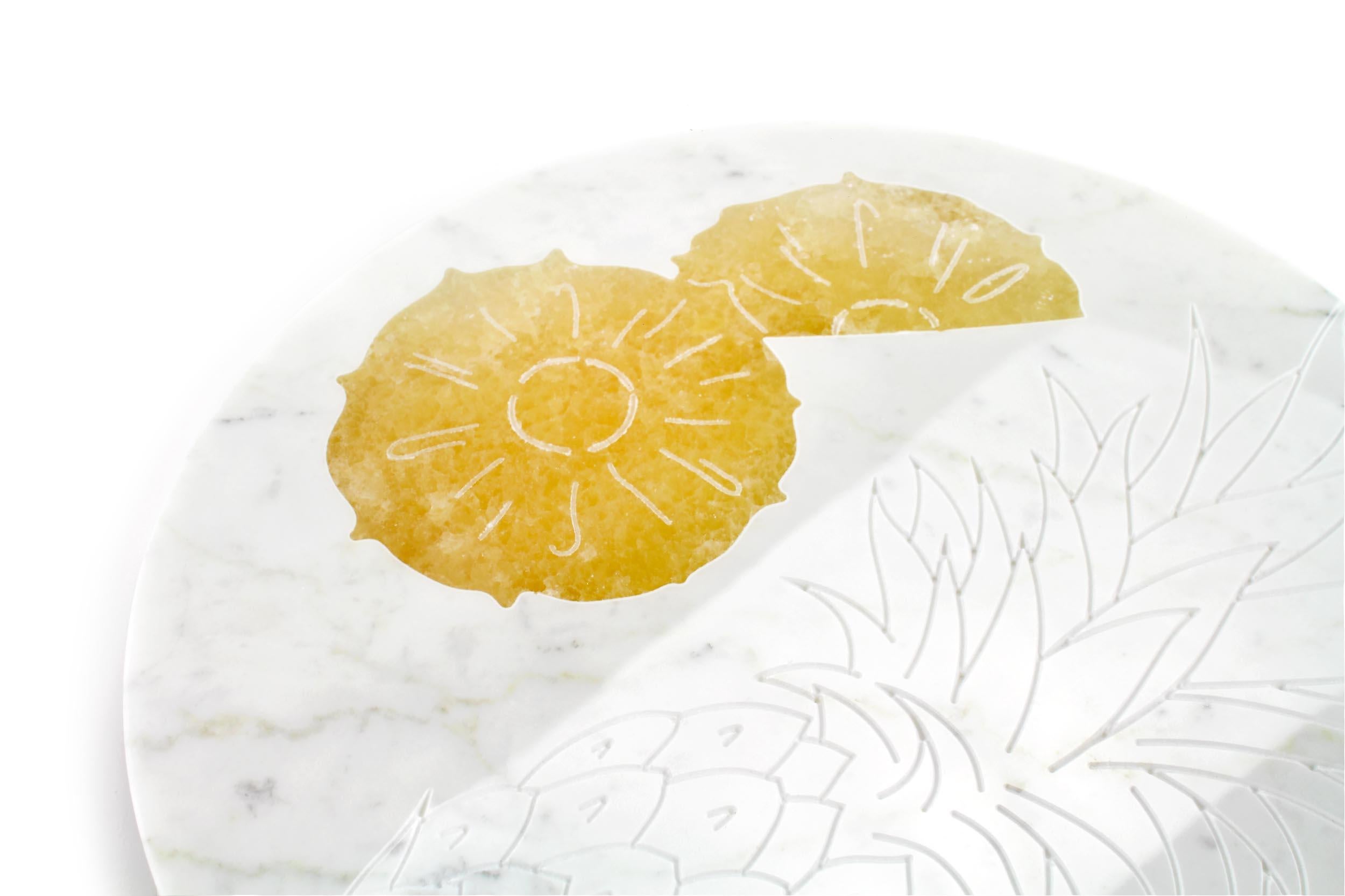 Tafelaufsatz Servierplatten Carrara Marmor Honey Onyx Sammlerstück Design (Moderne) im Angebot