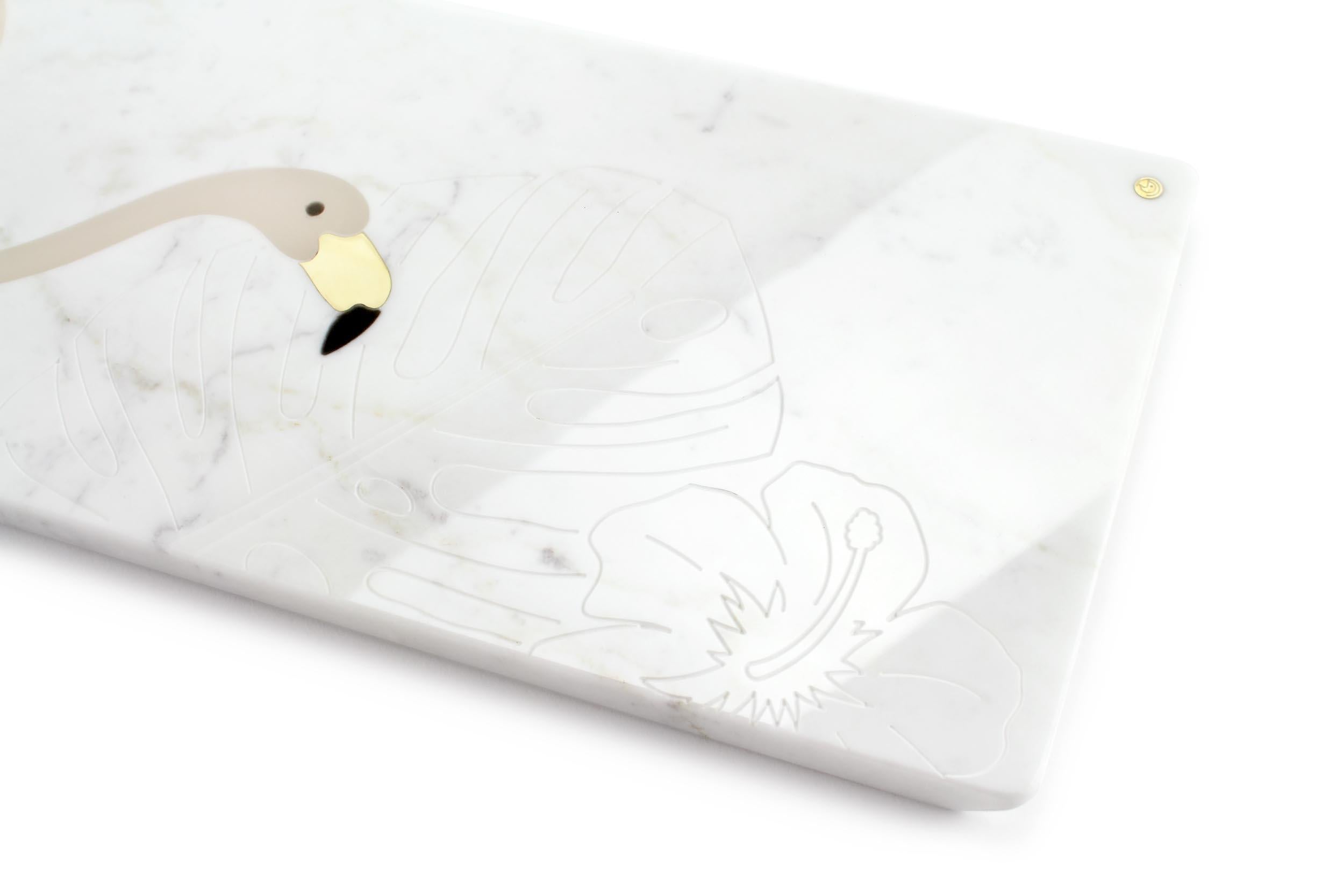Modern Centerpiece Serveware Platter White Carrara Marble Pink Onyx Flamingo Italy For Sale