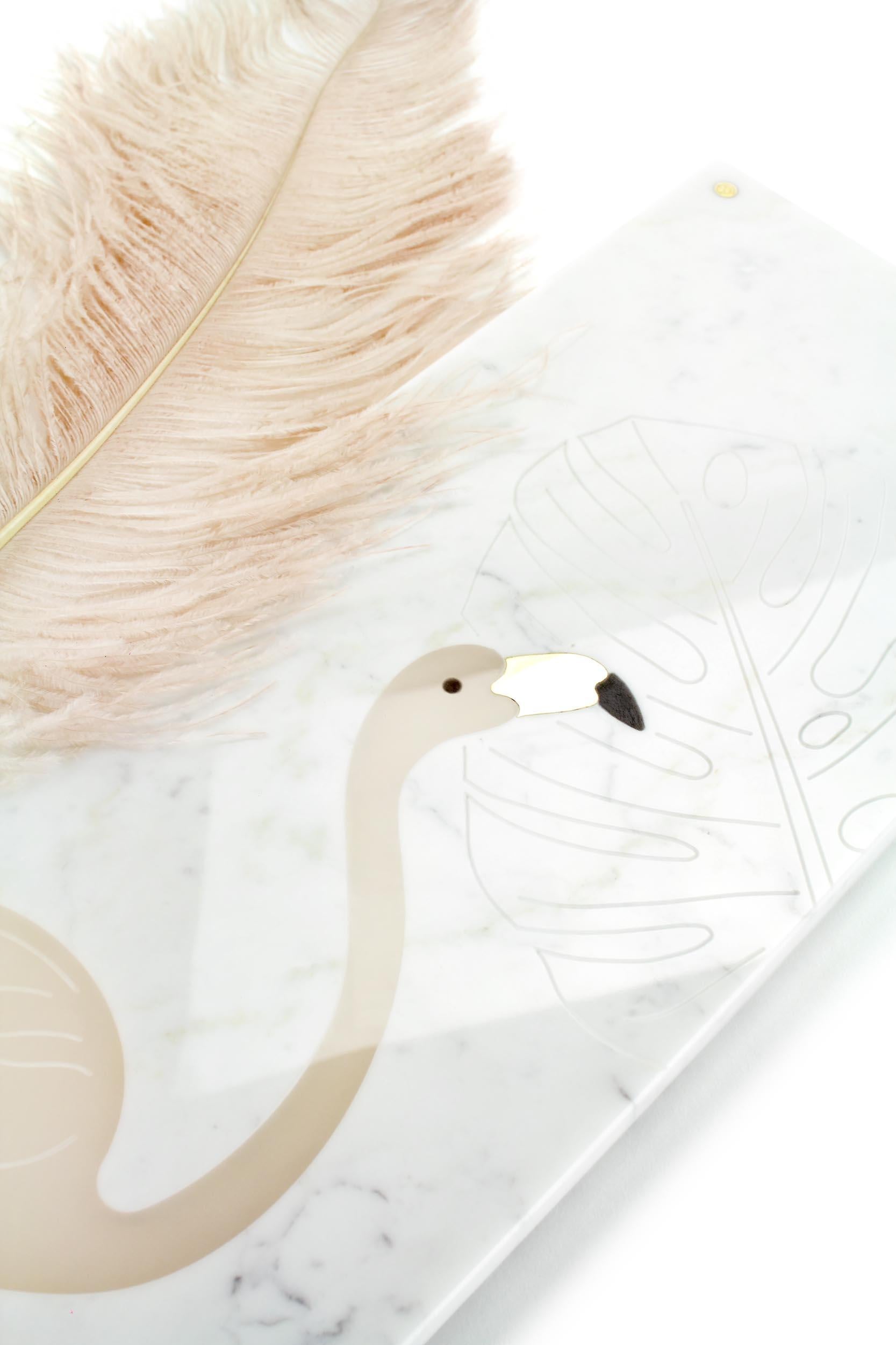 Contemporary Centerpiece Serveware Platter White Carrara Marble Pink Onyx Flamingo Italy For Sale