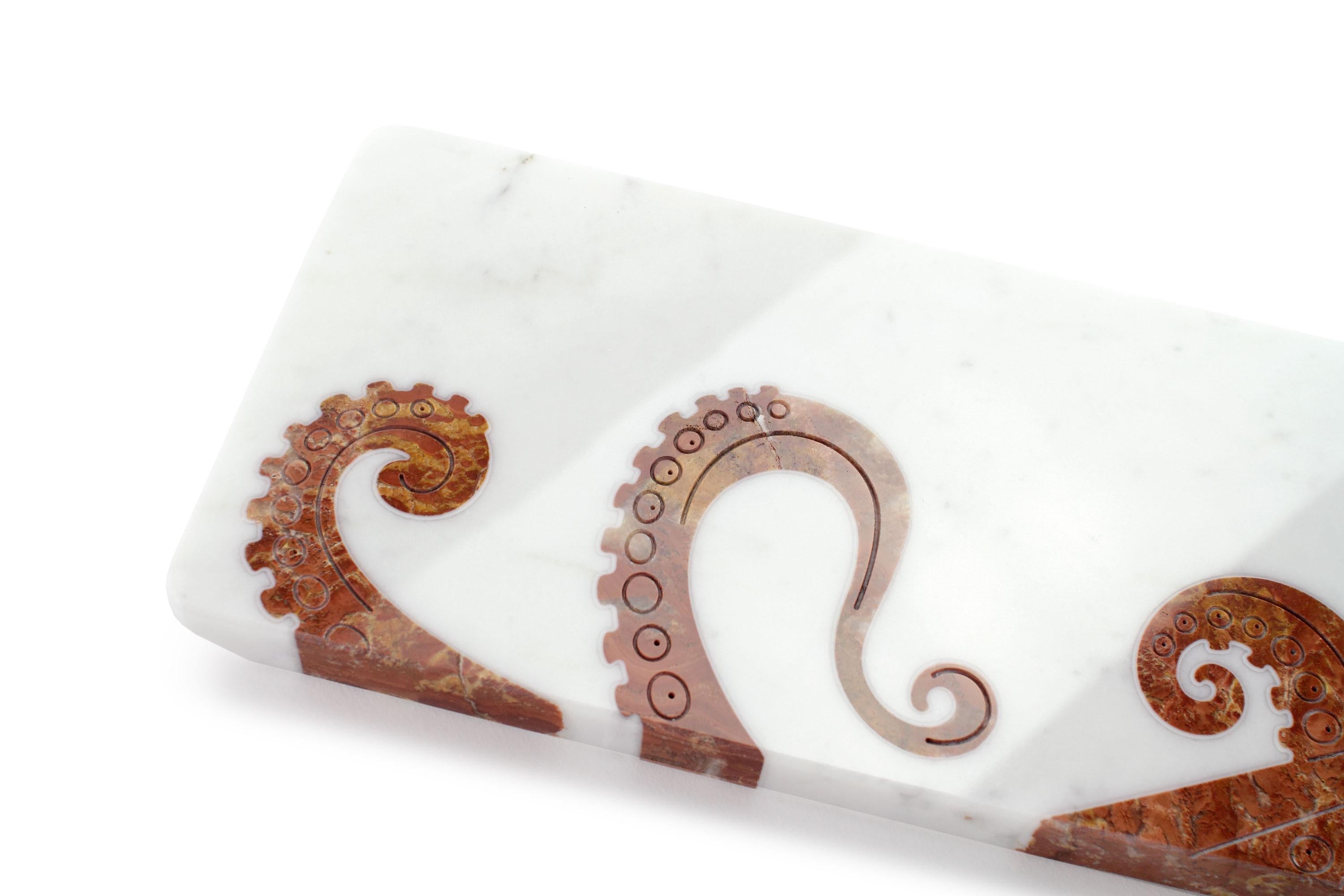 Modern Centerpiece Tableware Platters White Marble Red Onyx Octopus Handmade Italy For Sale