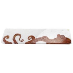 Centerpiece Tableware Platters White Marble Red Onyx Octopus Handmade Italy