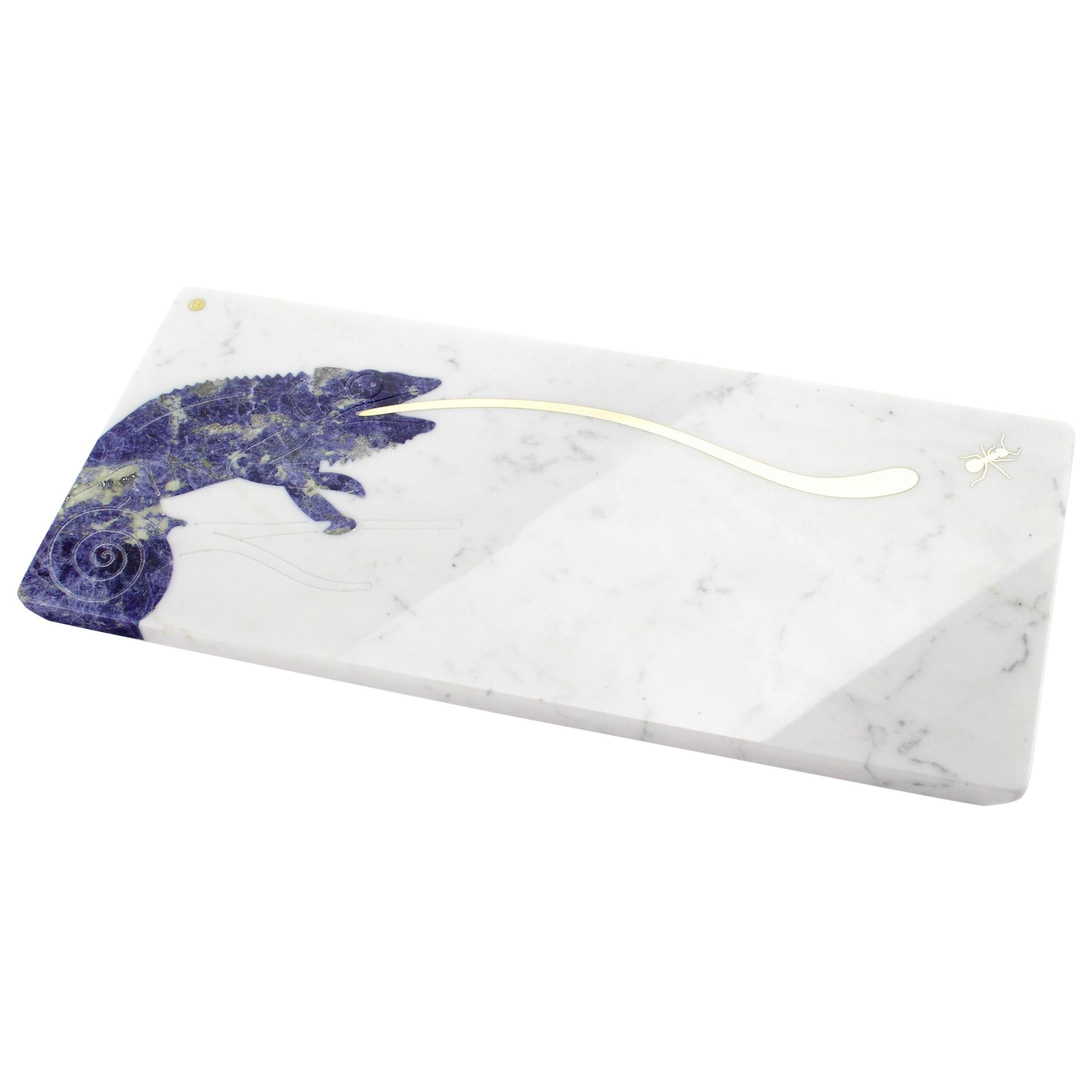 Service de table sodalite bleue en marbre blanc et pierres précieuses, fabriqué à la main en Italie en vente