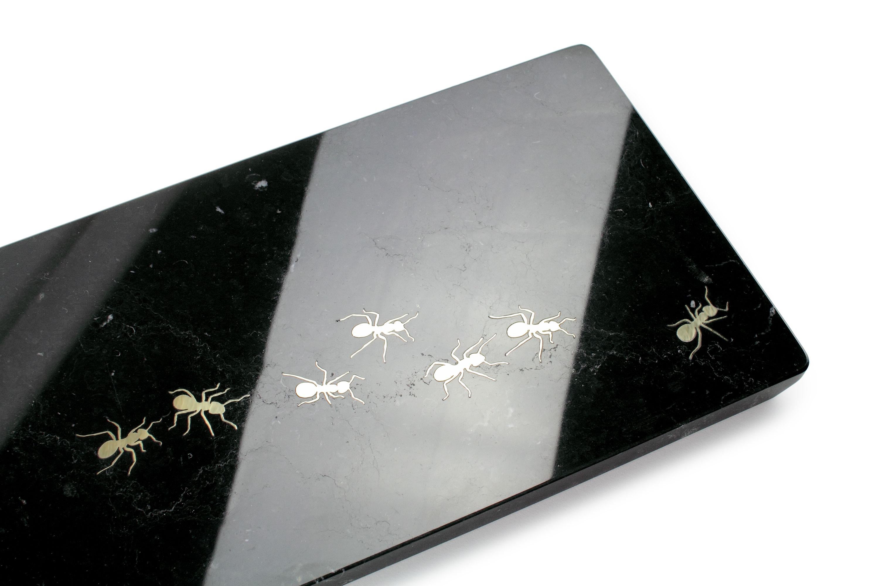 Modern Centerpiece Plate Platters Serveware Black Marquina Marble Brass Inlay Italy For Sale