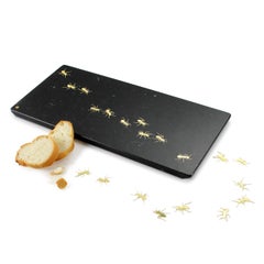 Centerpiece Plate Platters Serveware Black Marquina Marble Brass Inlay Italy