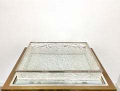 Centerpiece Serving Tray Ice Effect Lucite Nickel Willy Rizzo, Italy, 1970s