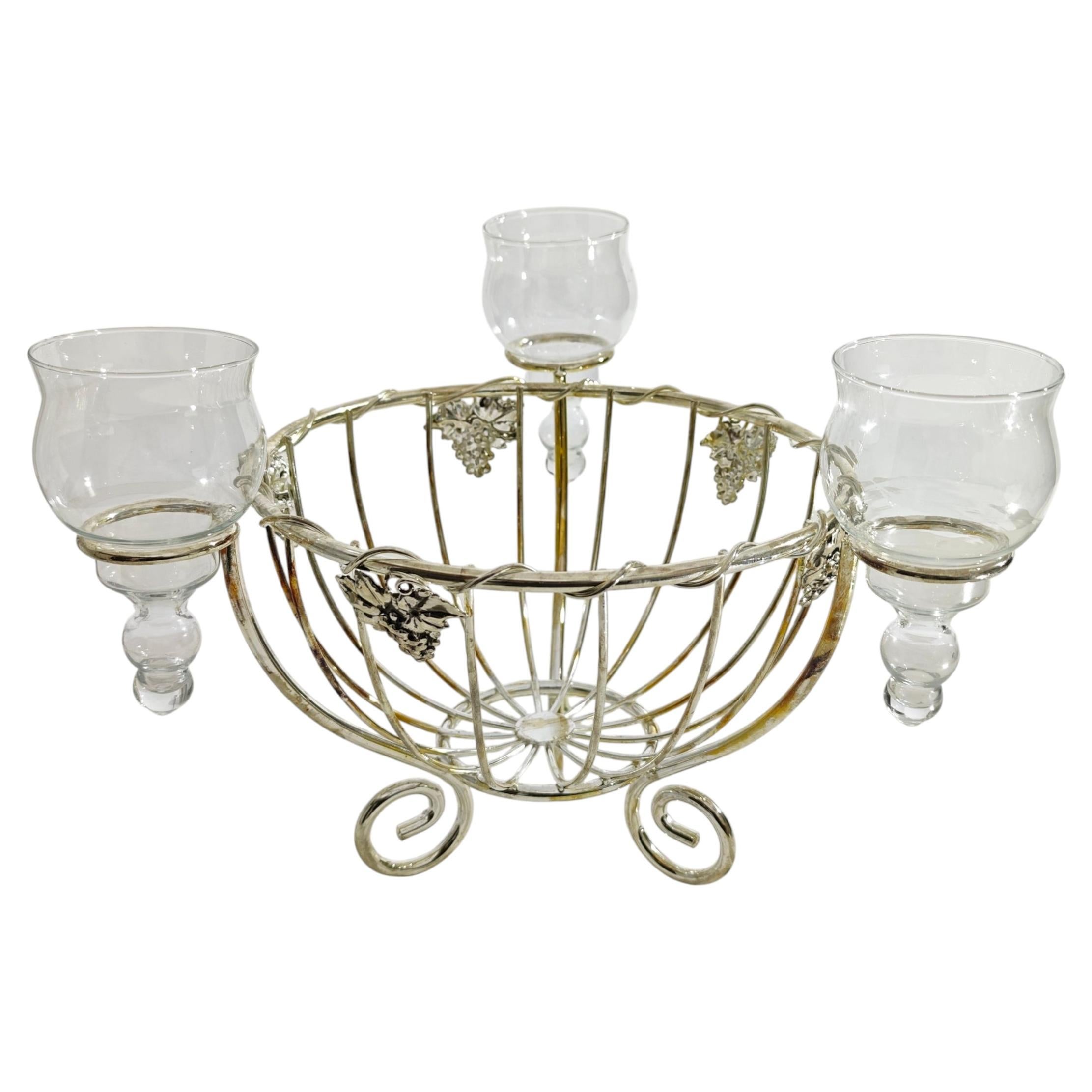 Centre de table Métal argenté Verre Mode du milieu du siècle Design italien 1950/60s en vente