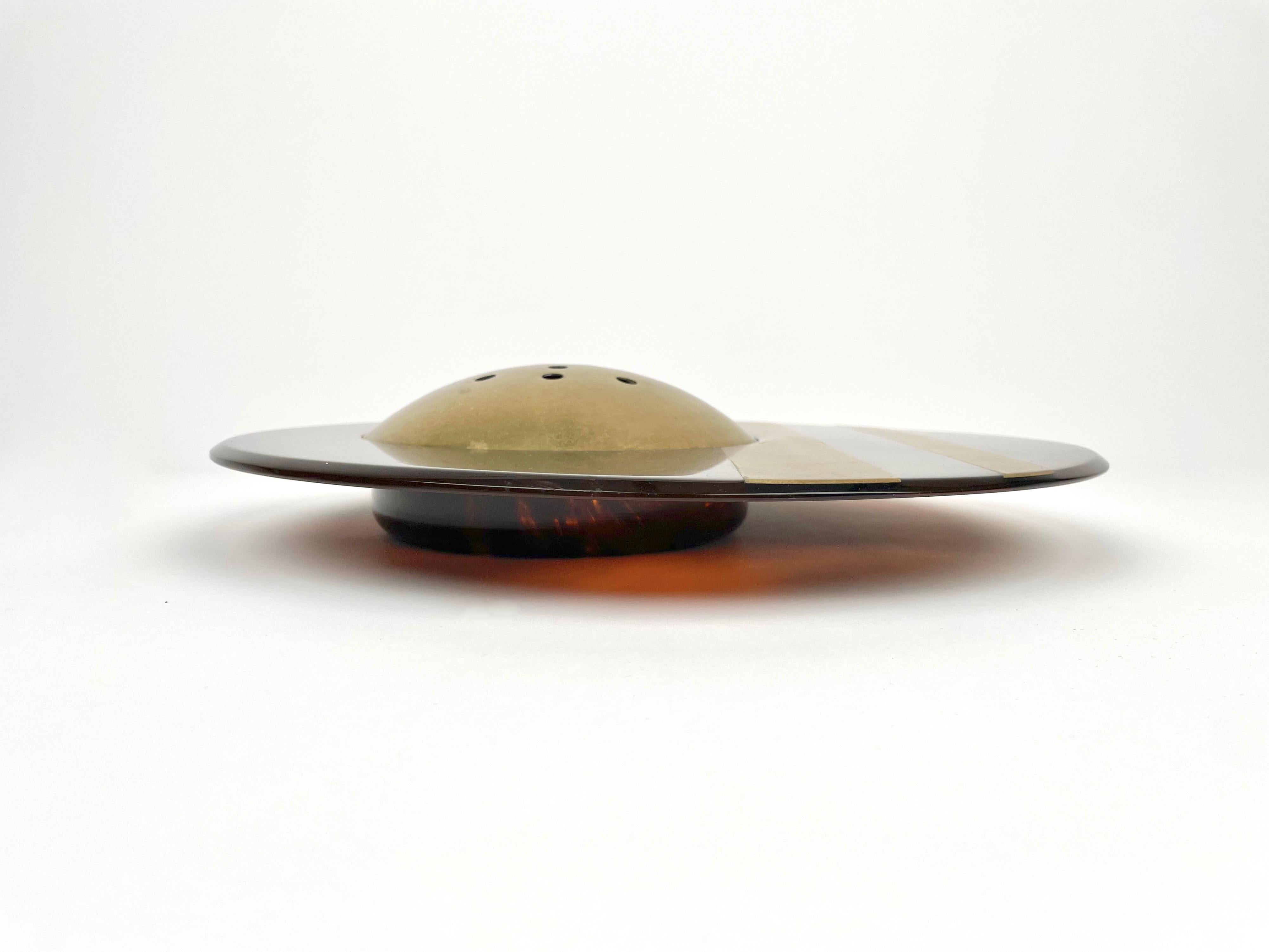 Centerpiece Tortoiseshell Effect and Brass by Team Guzzini, Italy, 1970s For Sale 3