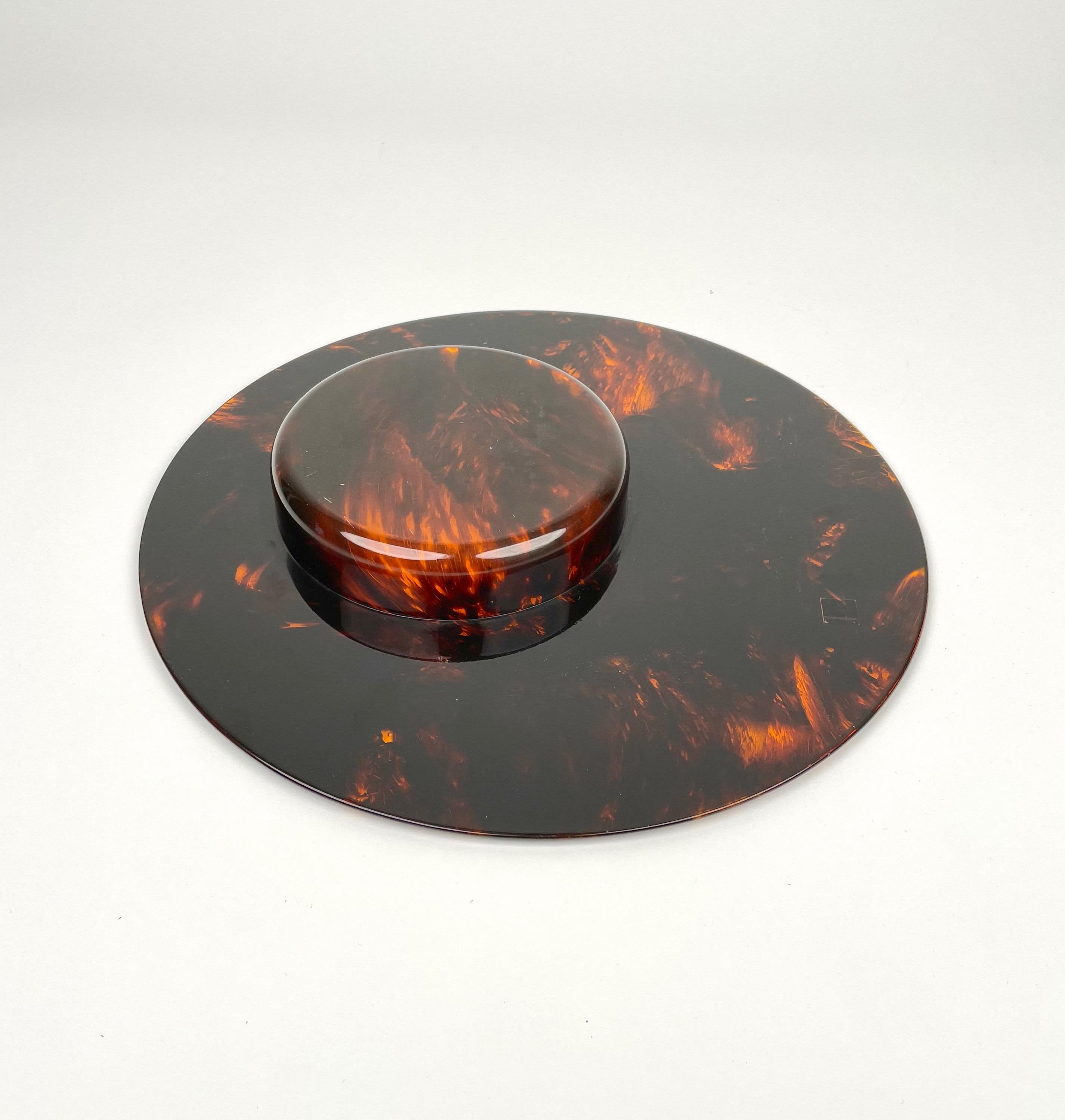 Centerpiece Tortoiseshell Effect and Brass by Team Guzzini, Italy, 1970s For Sale 4