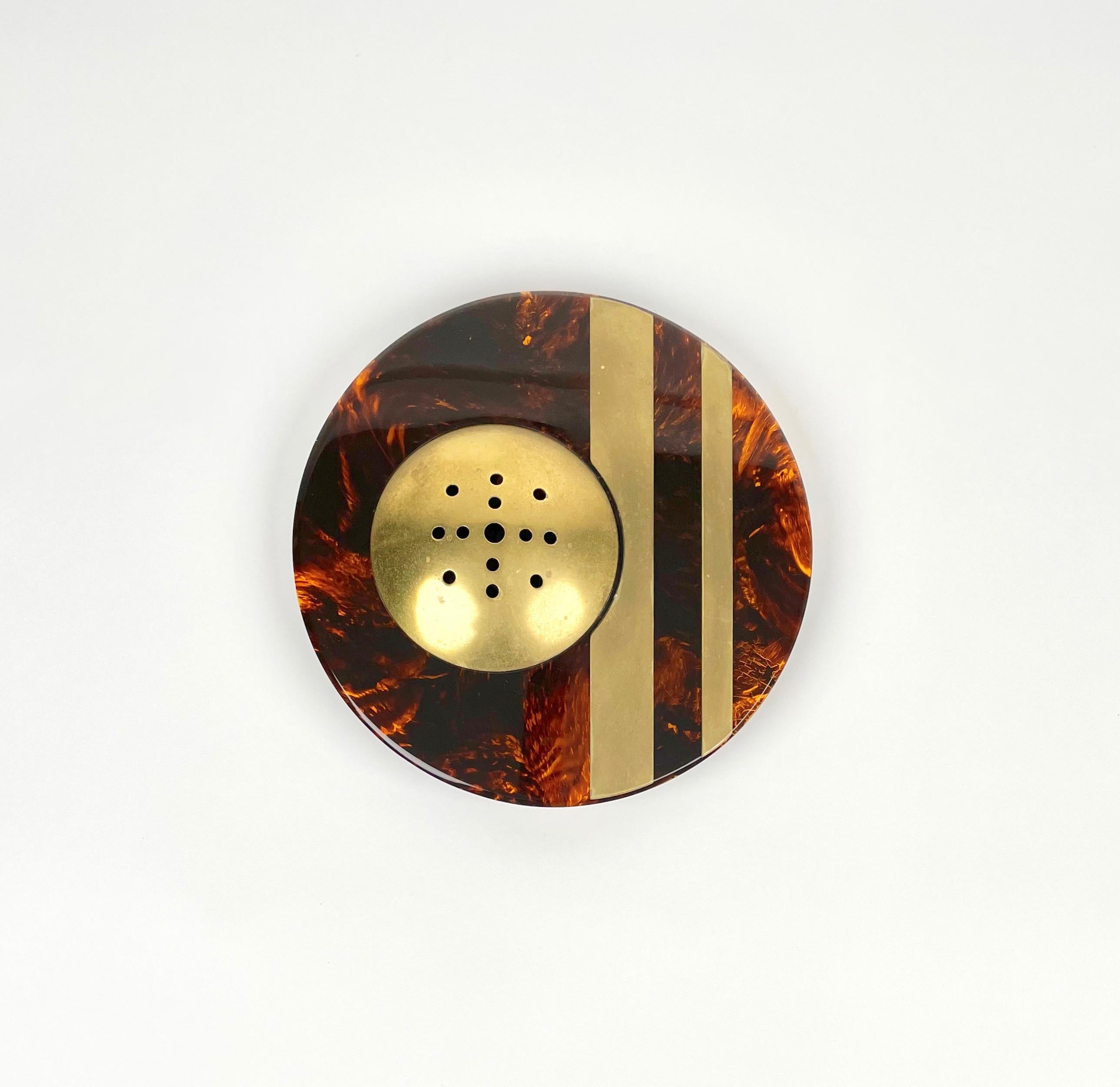 Centerpiece Tortoiseshell Effect and Brass by Team Guzzini, Italy, 1970s For Sale 6