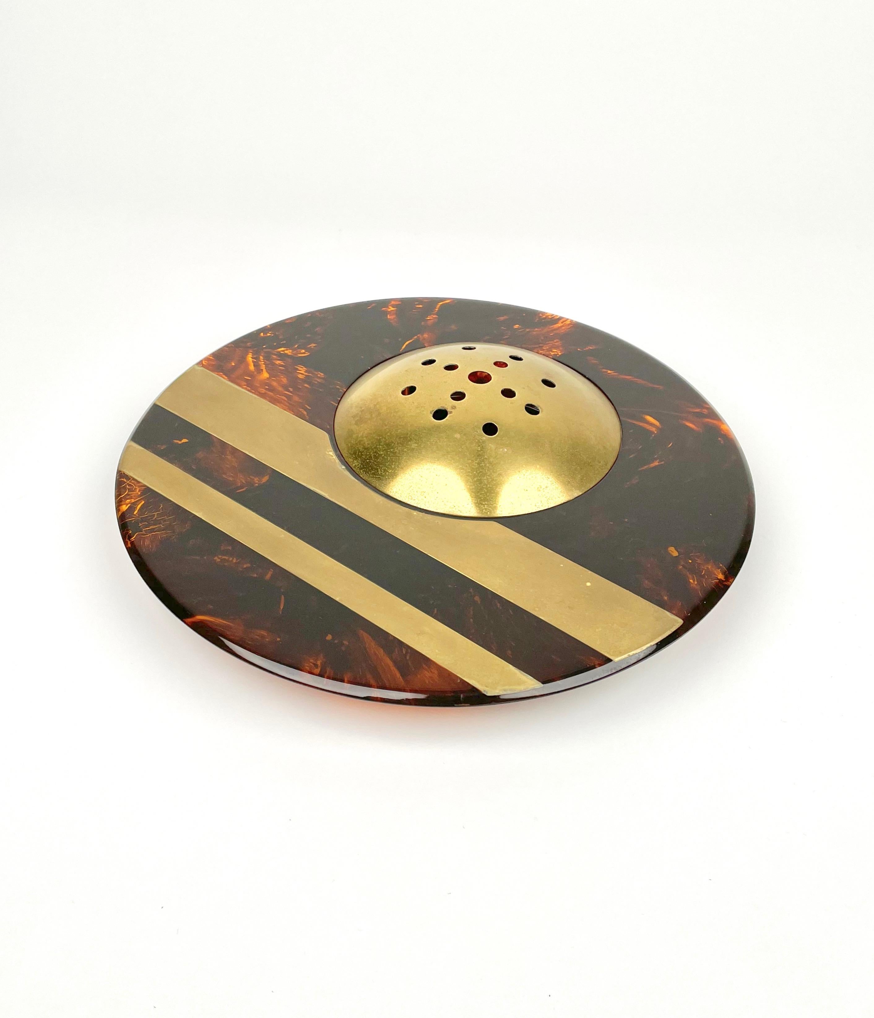 Italian Centerpiece Tortoiseshell Effect and Brass by Team Guzzini, Italy, 1970s For Sale