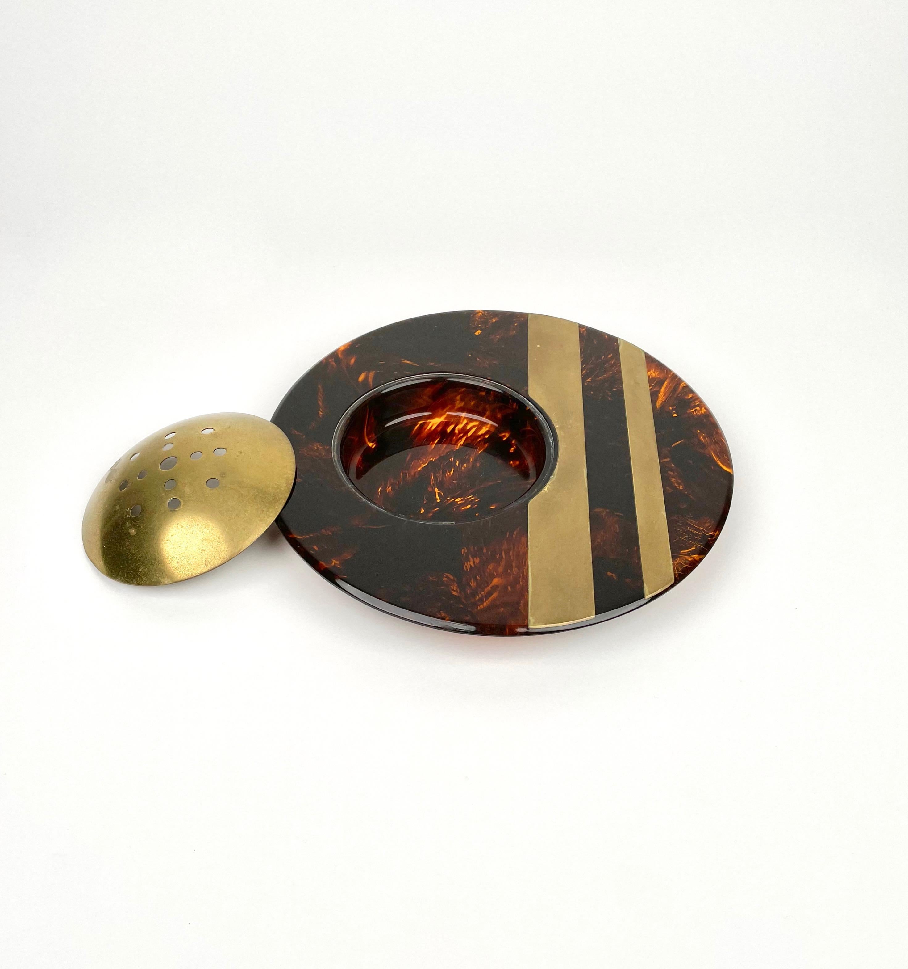 Metal Centerpiece Tortoiseshell Effect and Brass by Team Guzzini, Italy, 1970s For Sale