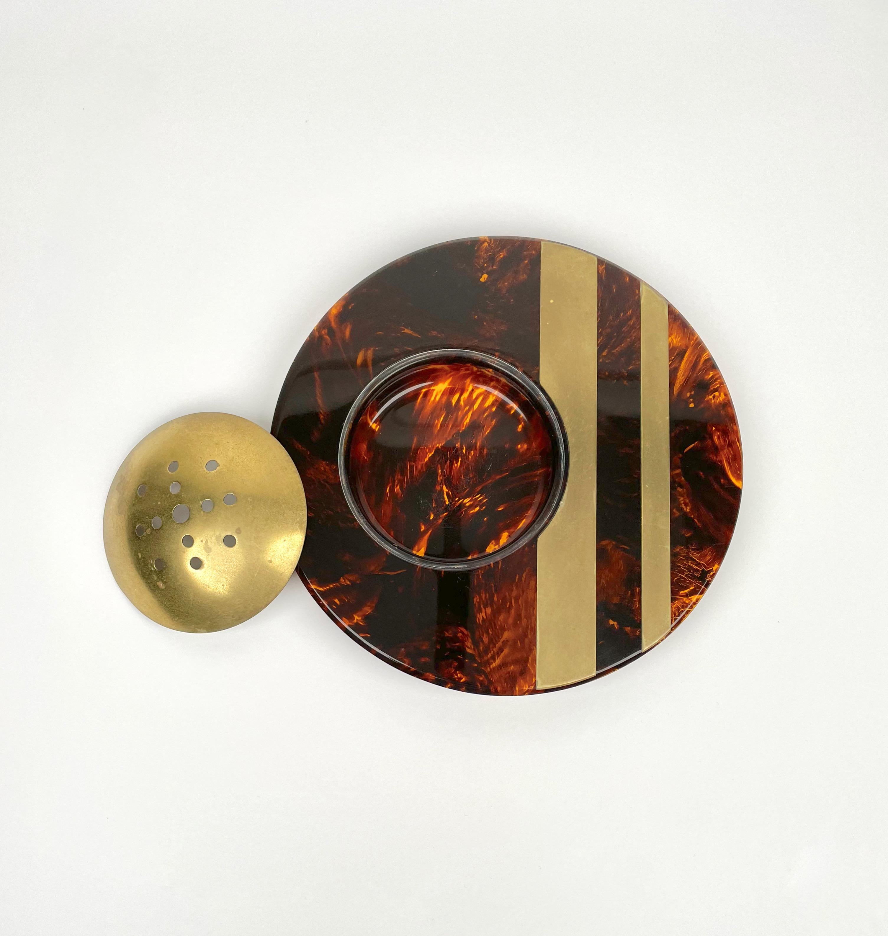 Centerpiece Tortoiseshell Effect and Brass by Team Guzzini, Italy, 1970s For Sale 1