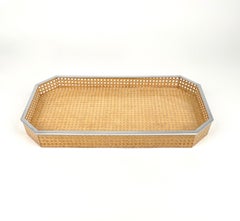Centerpiece Tray Lucite, Rattan & Chrome Christian Dior Style, Italy, 1970s