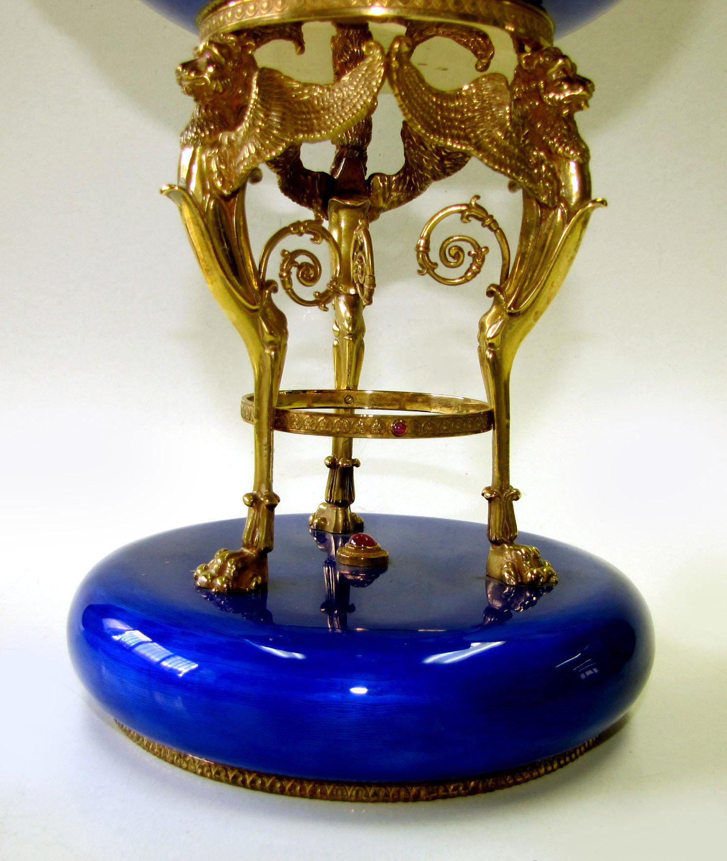 Centerpiece winged lions blue fired enamel sterling silver Salimbeni in vendita 6