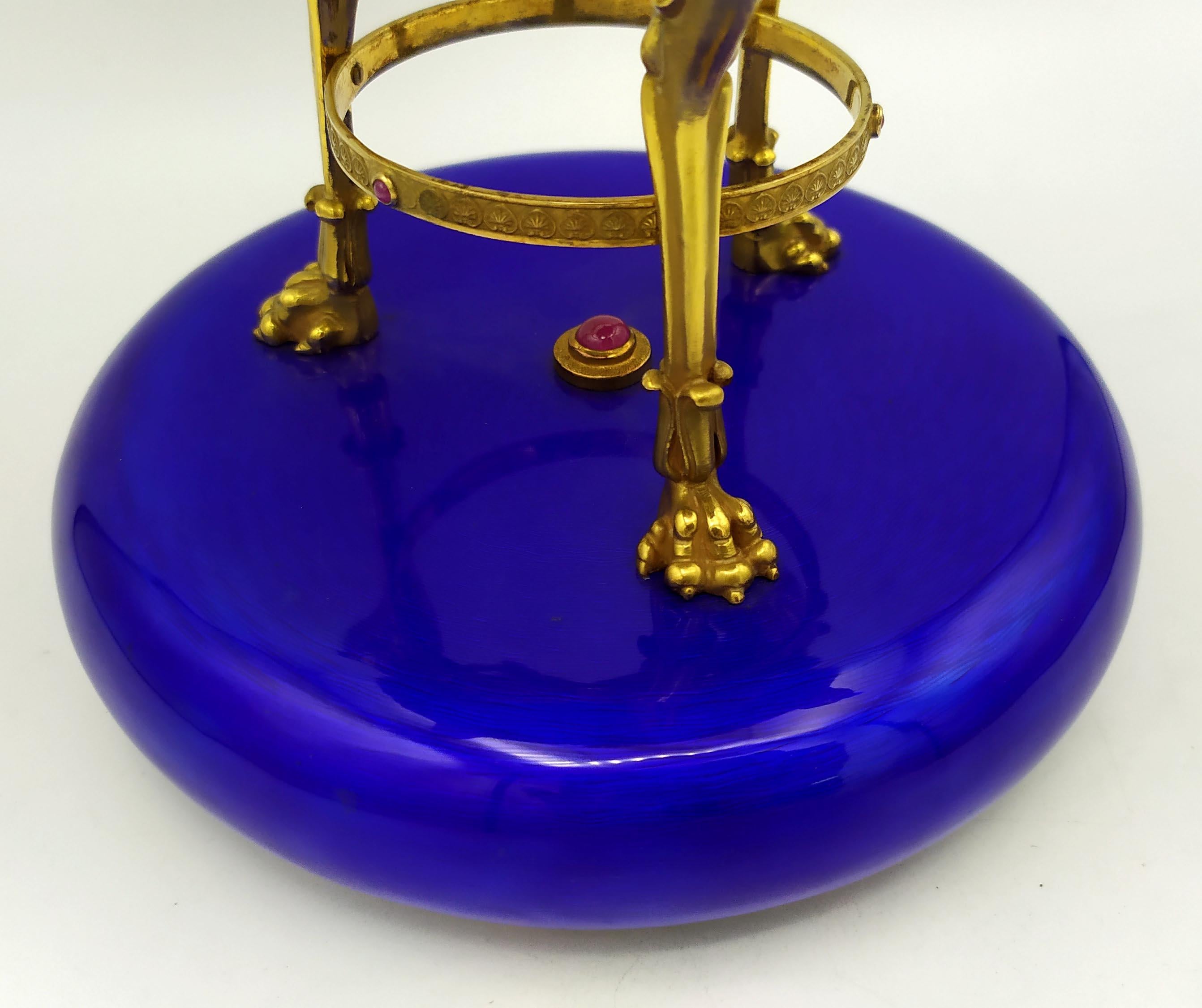 Napoleone III Centerpiece winged lions blue fired enamel sterling silver Salimbeni in vendita