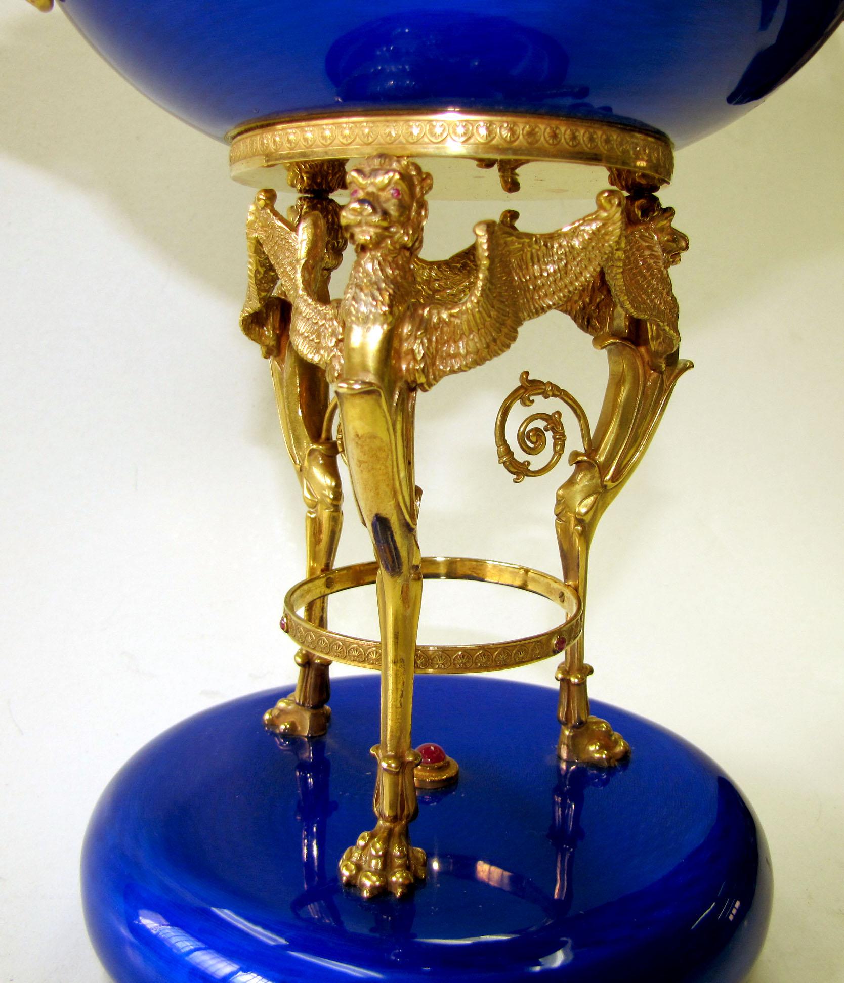 Oro Centerpiece winged lions blue fired enamel sterling silver Salimbeni in vendita