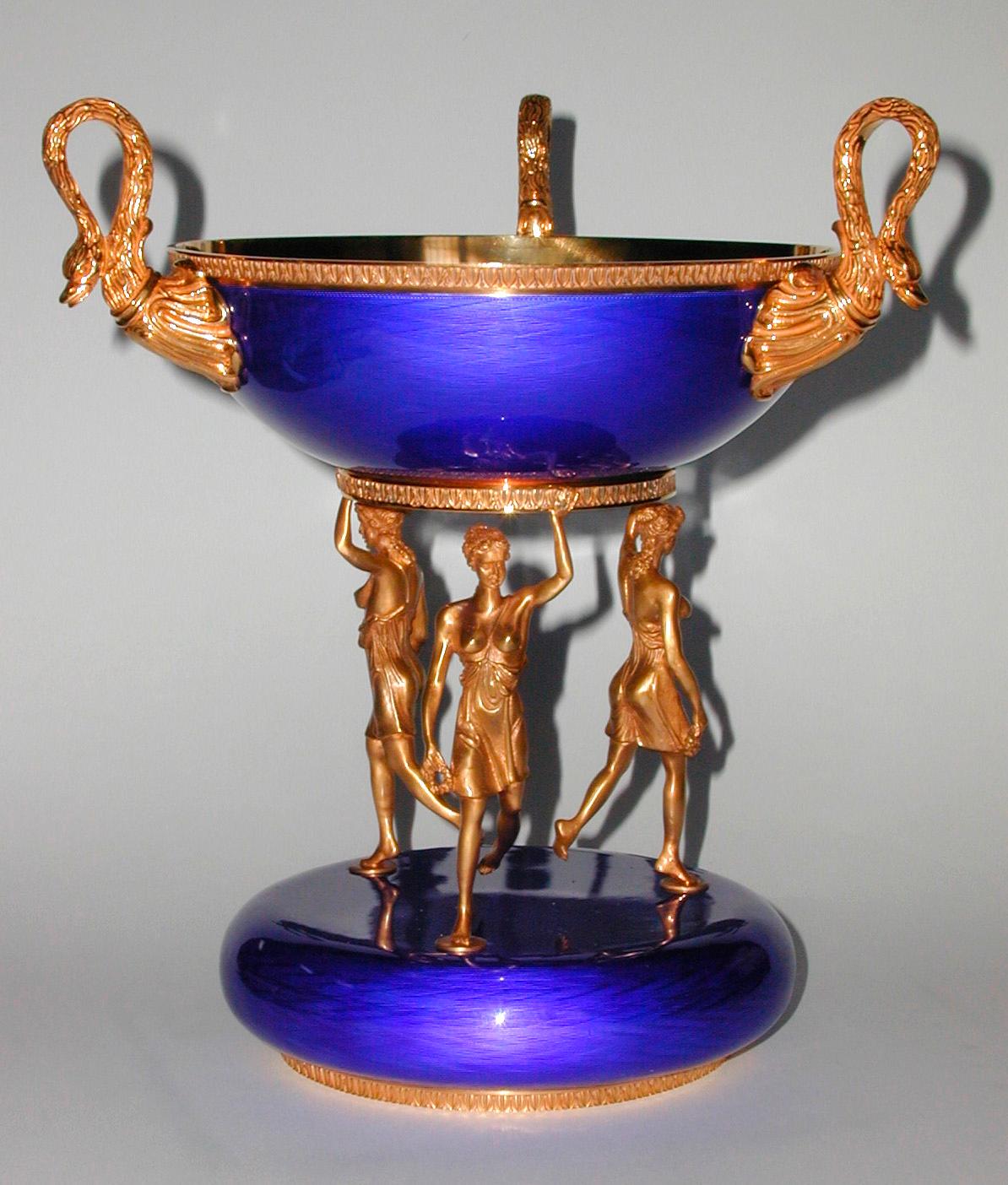 Centro de mesa mujer joven esmalte azul cocido plata de ley Salimbeni Napoleón III en venta
