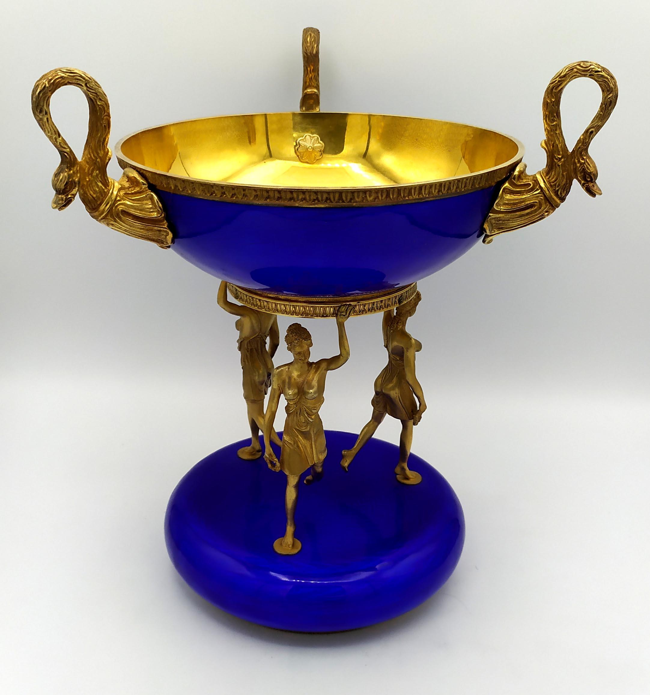 Centro de mesa mujer joven esmalte azul cocido plata de ley Salimbeni Italian en venta