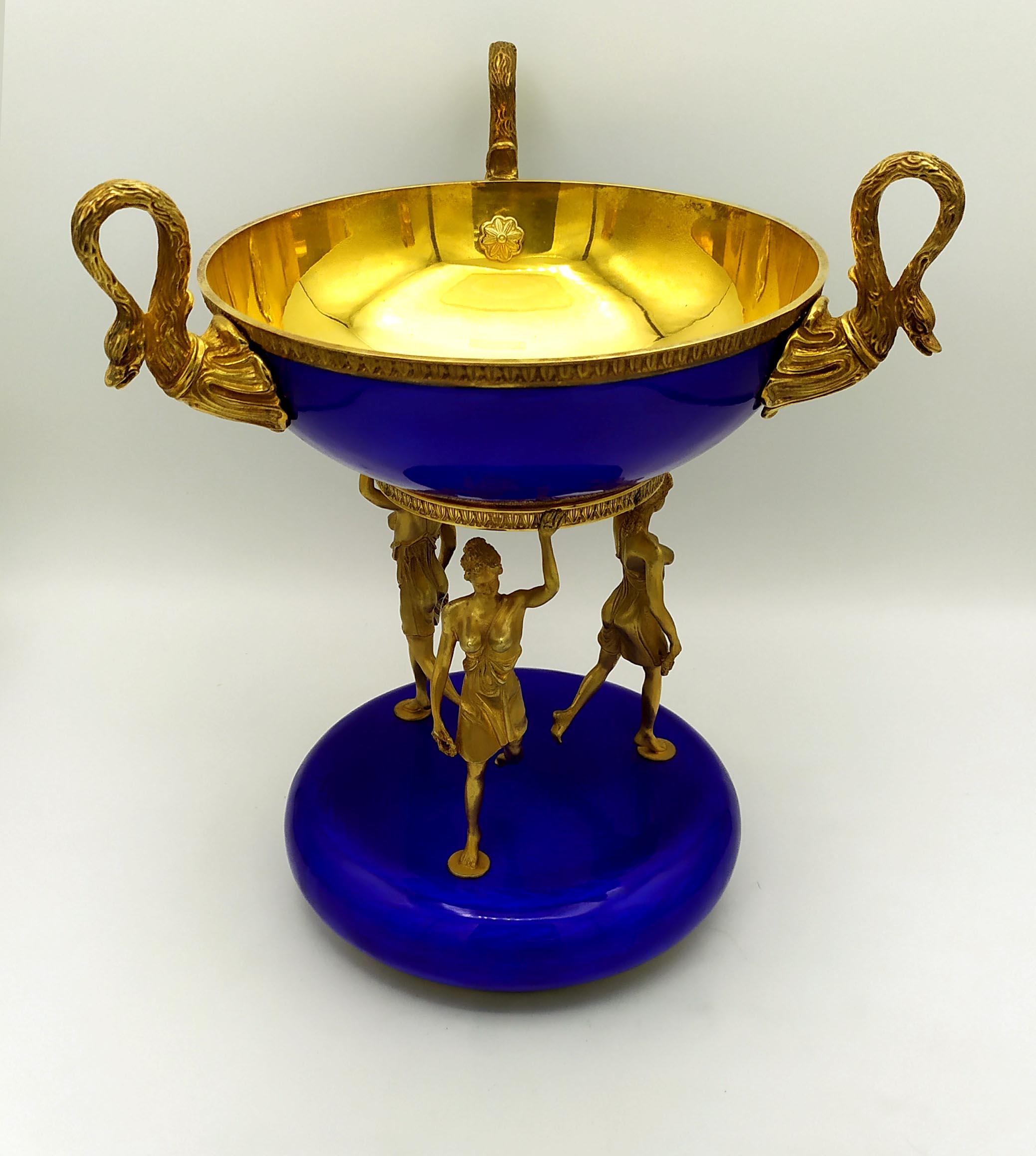 Centro de mesa mujer joven esmalte azul cocido plata de ley Salimbeni en Excelente estado para la venta en Firenze, FI