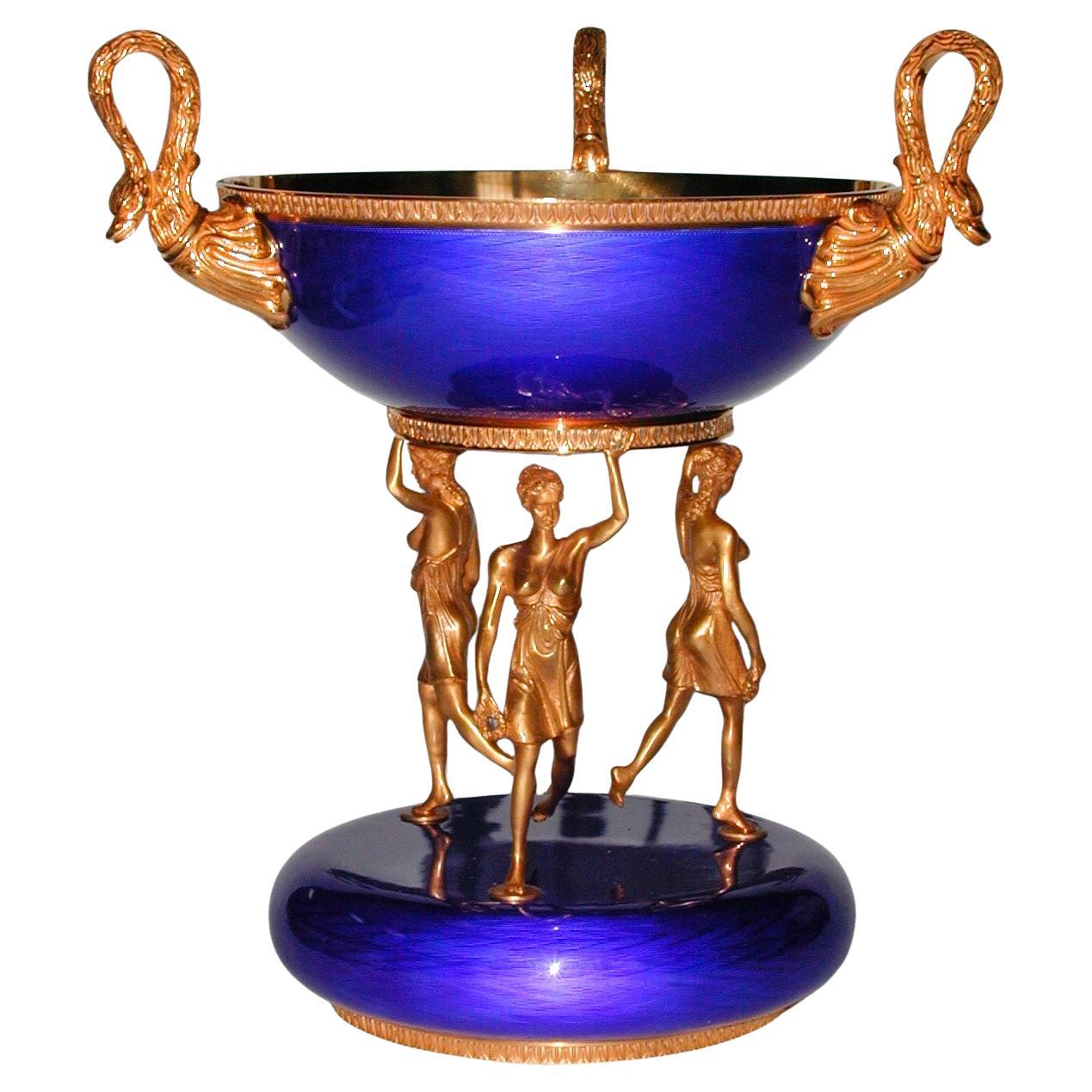 Centerpiece young women blue fired enamel sterling silver Salimbeni