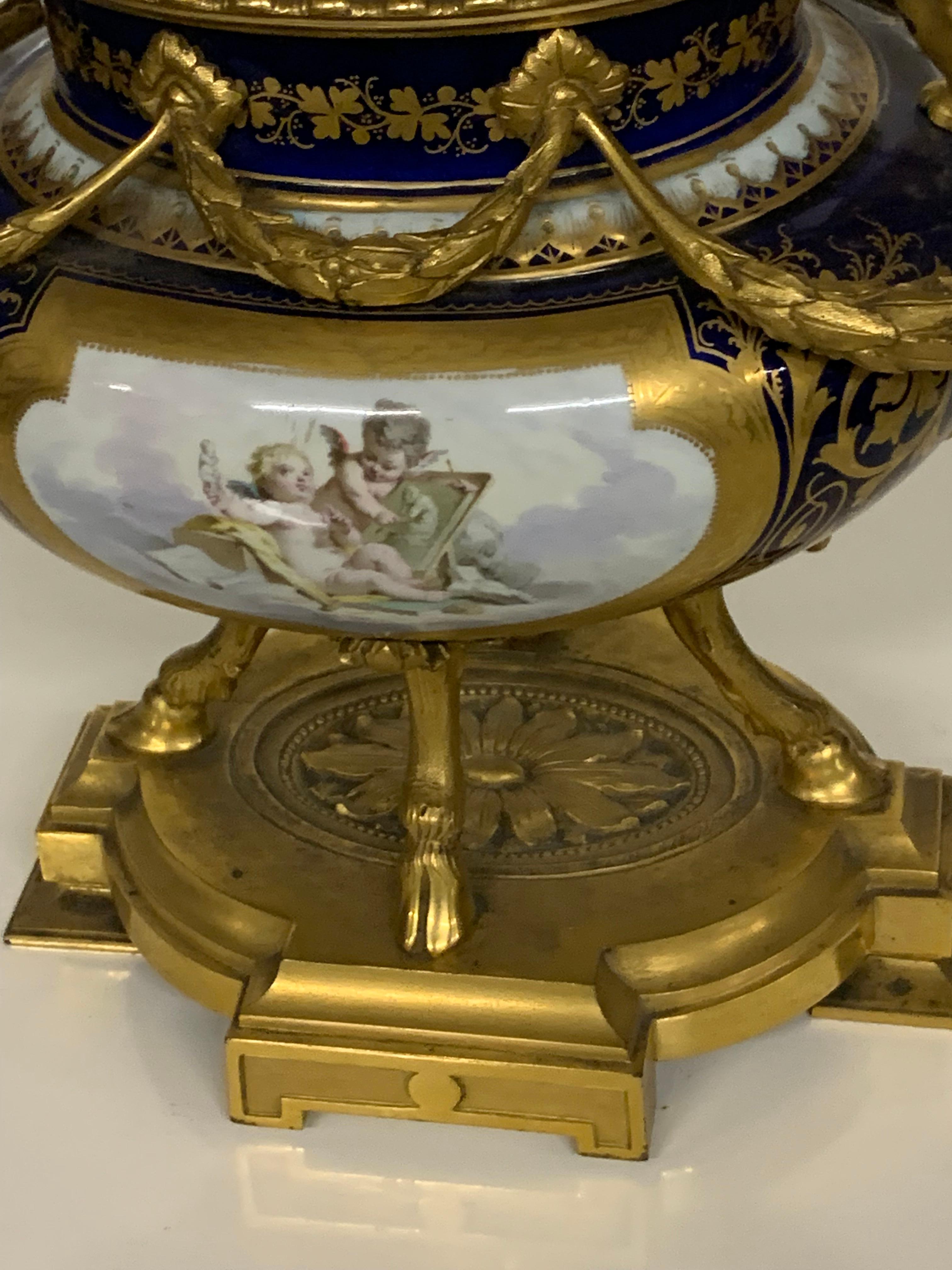 Late 19th Century centerpieces porcelain sevres style with cherub  For Sale
