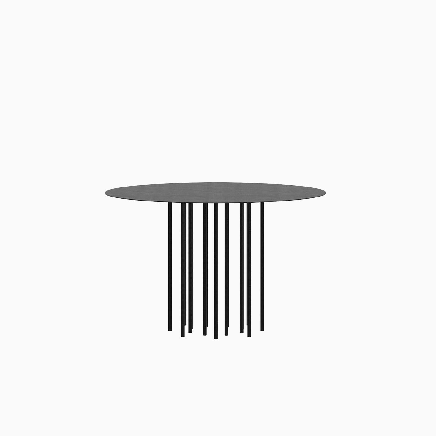 The Centipede Dining Table is a monolithic piece conceptualized as a dining table suitable for both, indoor and outdoor. 
Crafted by hand in metal and coated with a matte electrostatic finish it's diameter can be customized.
With a diameter of 120cm