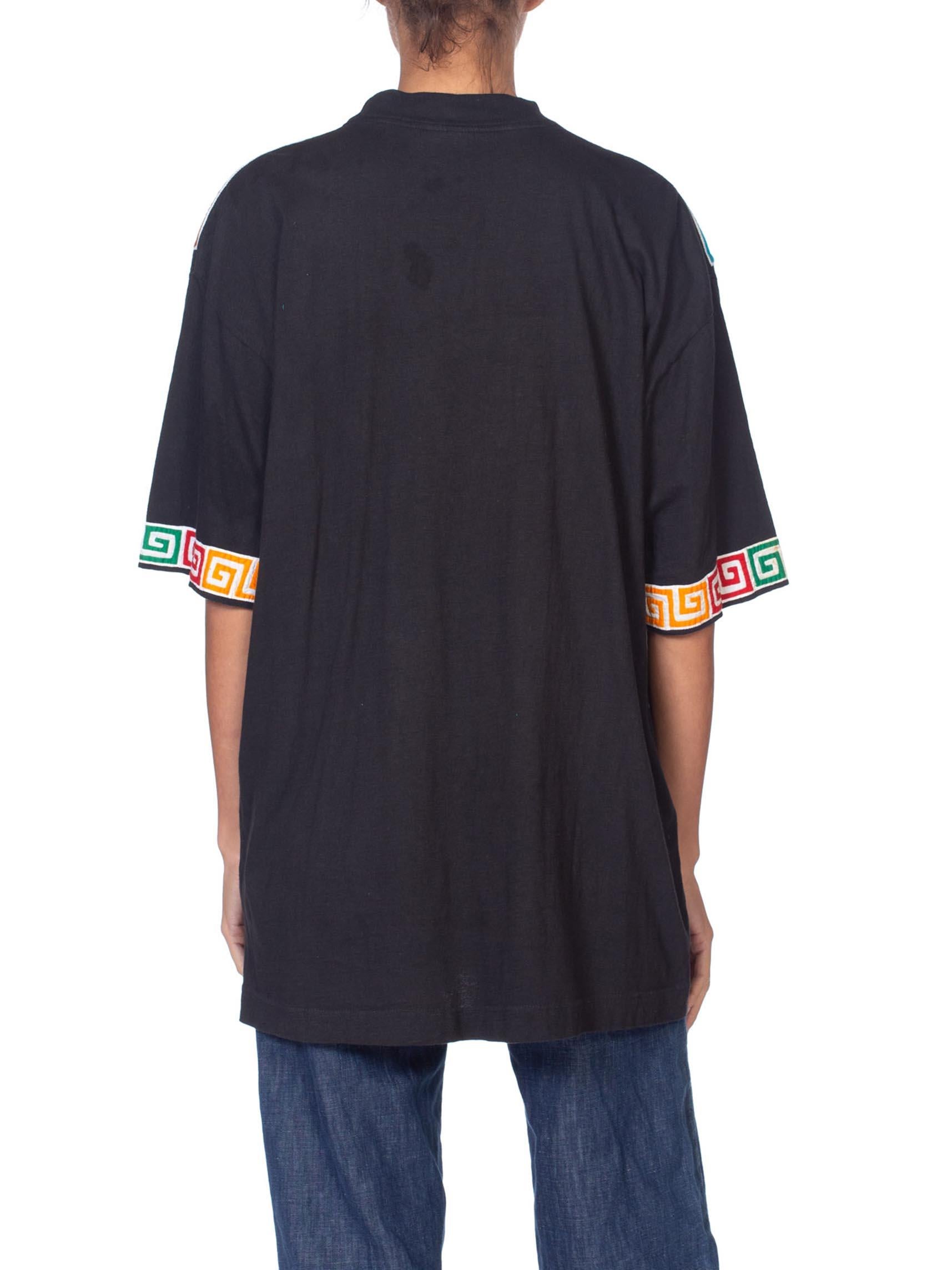 1980S Black Cotton Central American Floral And Parrot Appliqué T-Shirt 4