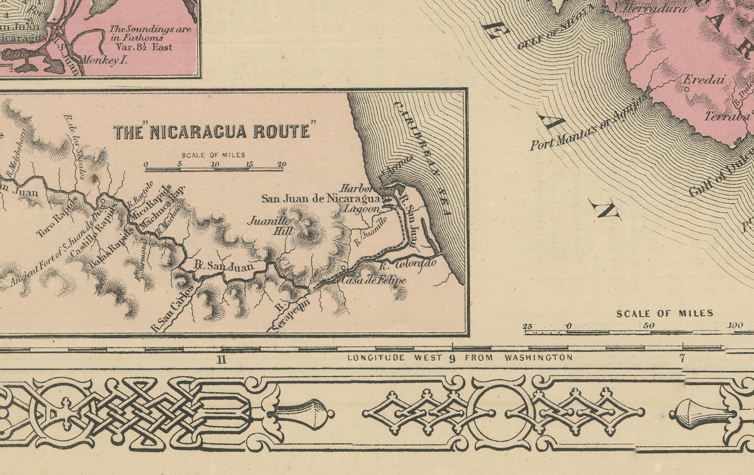 Mapa de América Central - Johnson, coloreado a mano con inserciones, c.1864 Papel en venta