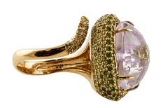 Central Amethyst, Diamonds, Tsavorites, 14 Karat Rose Gold Ring