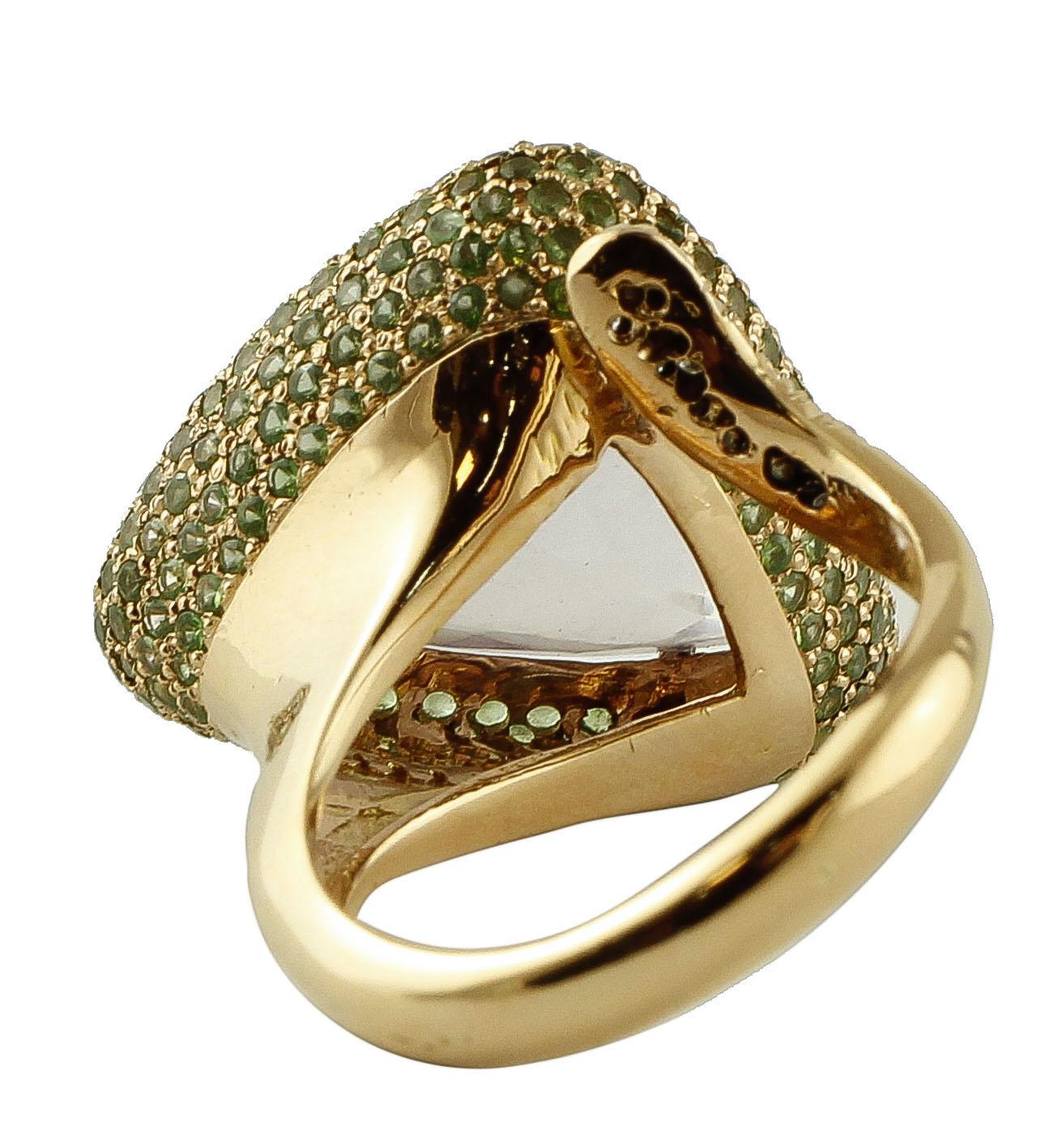 Retro Central Amethyst, Diamonds, Tsavorites, 14 Karat Rose Gold Ring For Sale