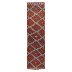 Central Anatolian Old Runner Kilim, Wool Rug Vintage Turkish Carpet