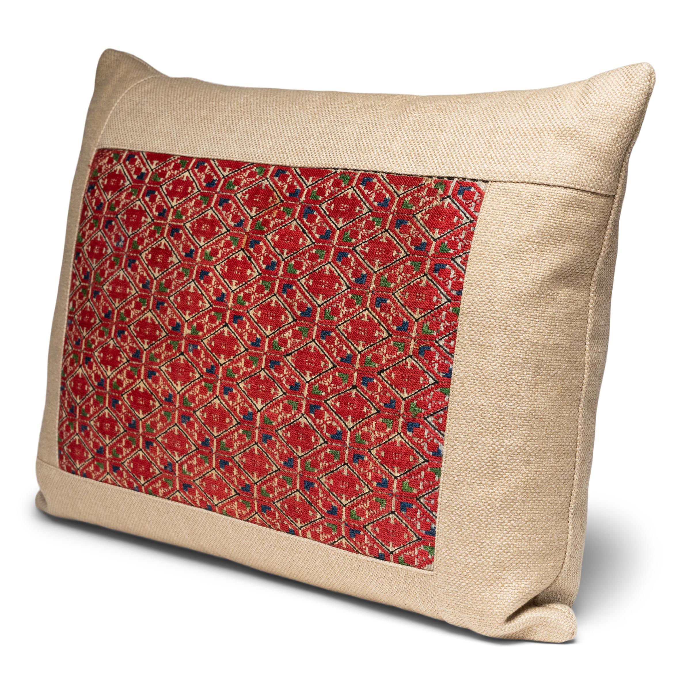 Folk Art Central Asian Embroidery Throw Pillow For Sale