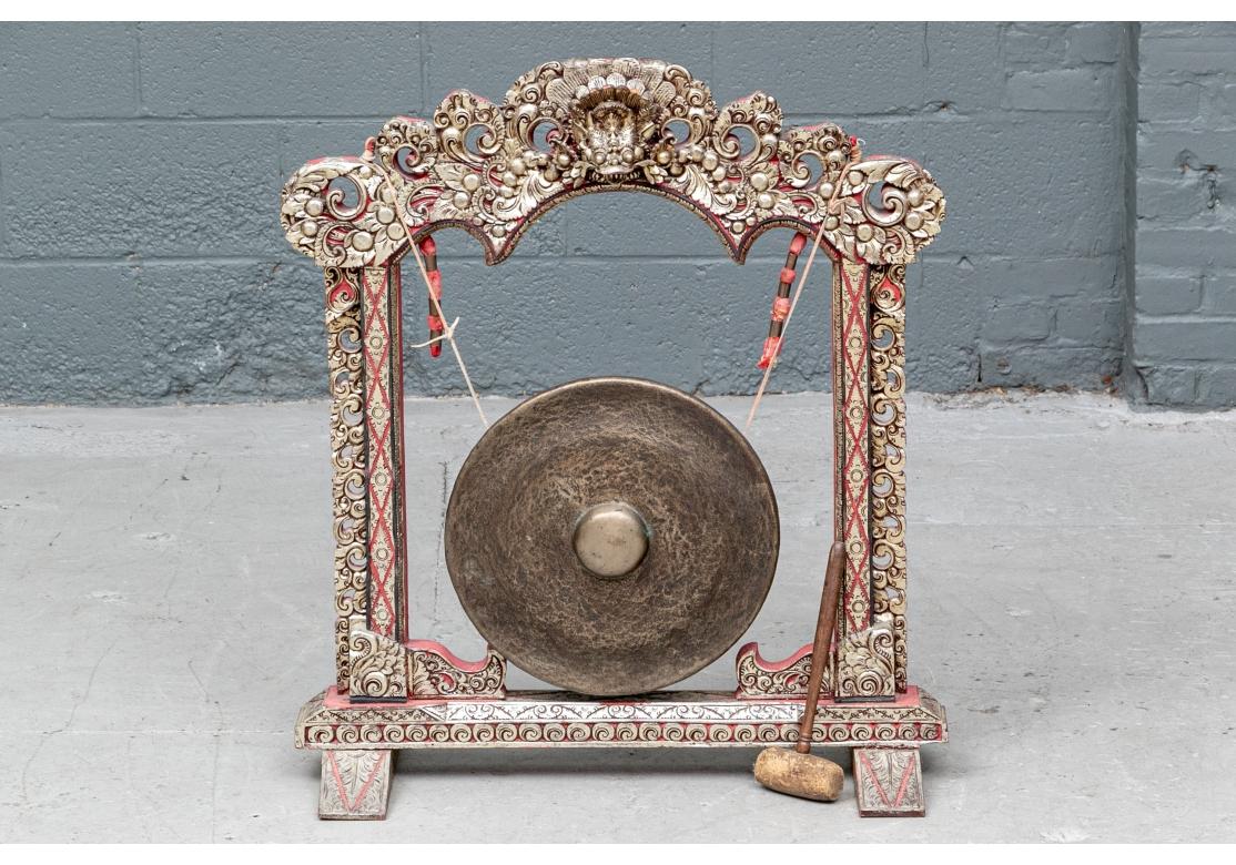 Tibetan Central Asian Gong on Carved, Painted and Gilt Stand For Sale