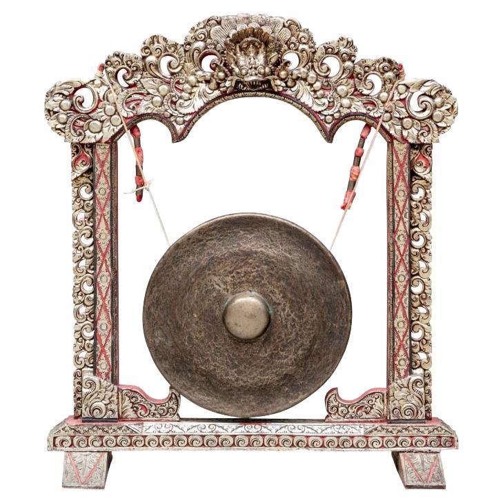 Central Asian Gong on Carved, Painted and Gilt Stand For Sale