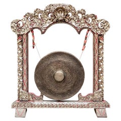 Central Asian Gong on Carved, Painted and Gilt Stand