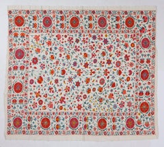 Central Asian Suzani Textile, Embroidered Cotton and Silk Bed Cover