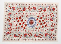 Central Asian Suzani Textile. Embroidered Cotton & Silk Bed Cover, Wall Hanging