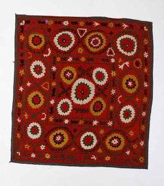 Central Asian Suzani Textile. Embroidered Cotton & Silk Bed Cover, Wall Hanging