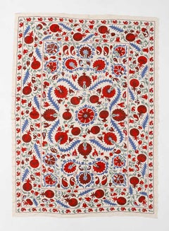 Central Asian Suzani Textile, Embroidered Cotton and Silk Bed Cover