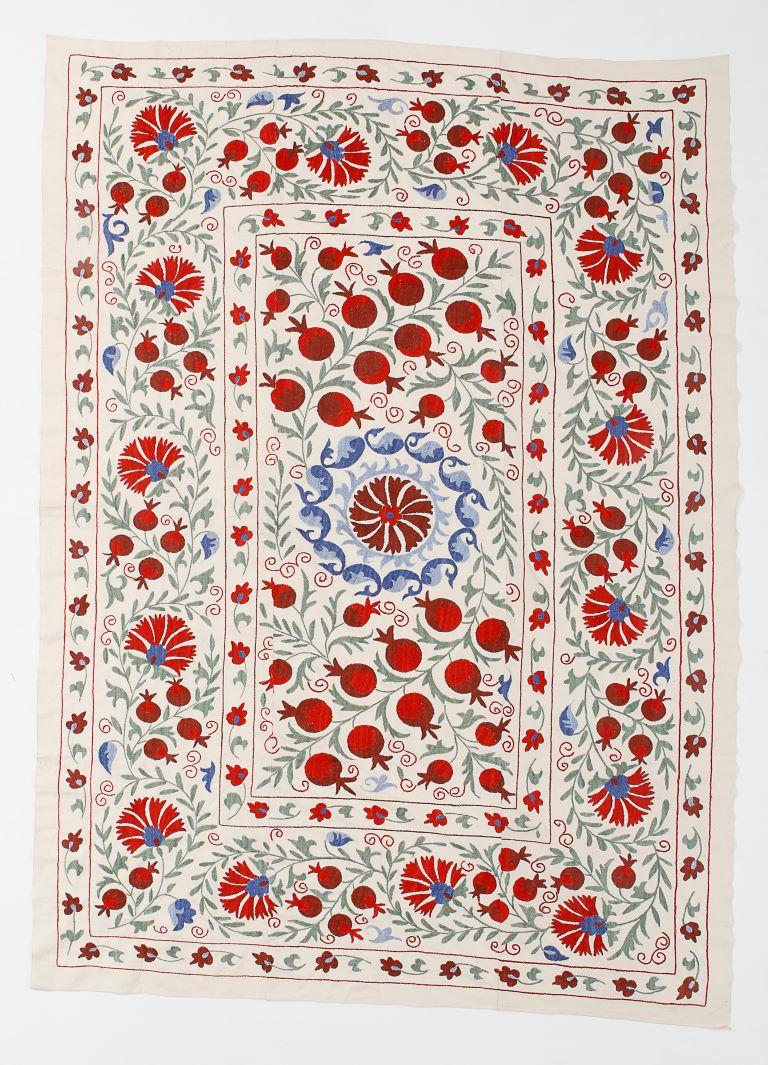 Uzbek Central Asian Suzani Textile. Embroidered Cotton & Silk Bed Cover, Wall Hanging