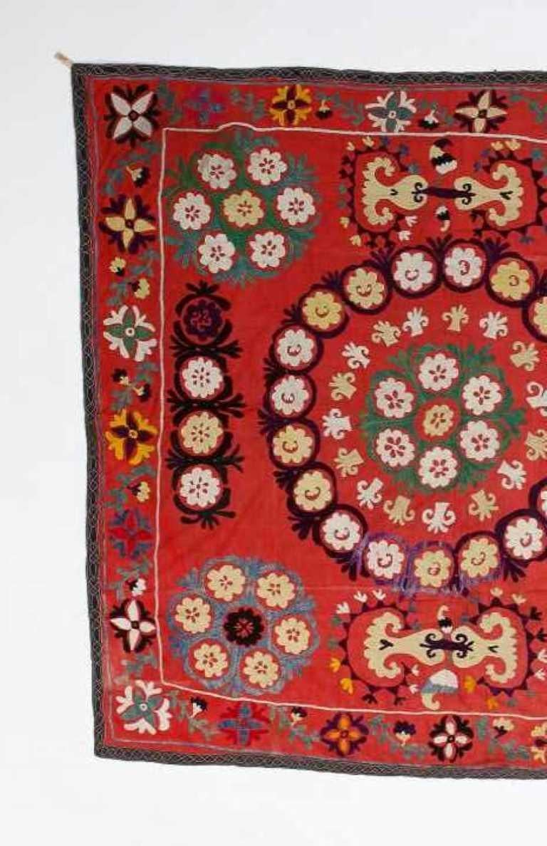 Uzbek Central Asian Suzani Textile. Embroidered Cotton & Silk Bed Cover, Wall Hanging