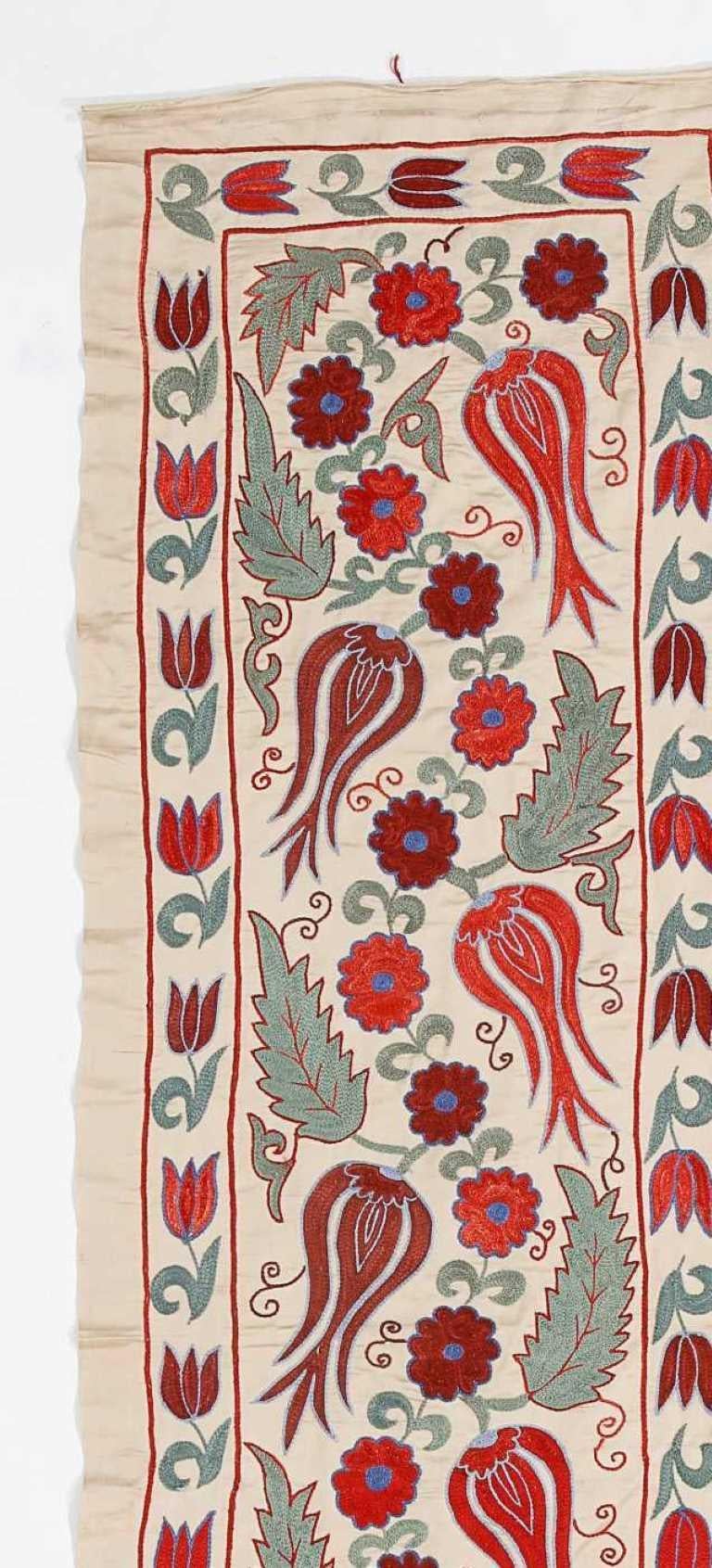 Uzbek Central Asian Suzani Textile, Embroidered Cotton and Silk Bed Cover