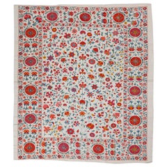 Central Asian Suzani Textile, Embroidered Cotton and Silk Bed Cover