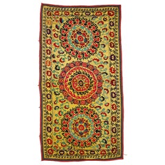 Vintage Central Asian Suzani Textile. Embroidered Cotton 
Silk Bed Cover, Wall Hanging