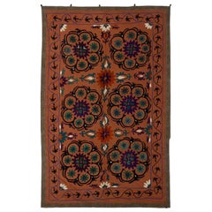 Central Asian Suzani Textile, Embroidered Cotton and Silk Bed Cover