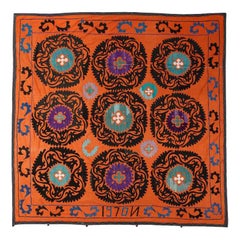 Central Asian Suzani Textile, Embroidered Cotton and Silk Bed Cover