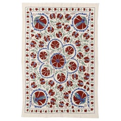 Central Asian Suzani Textile, Embroidered Cotton and Silk Bed Cover