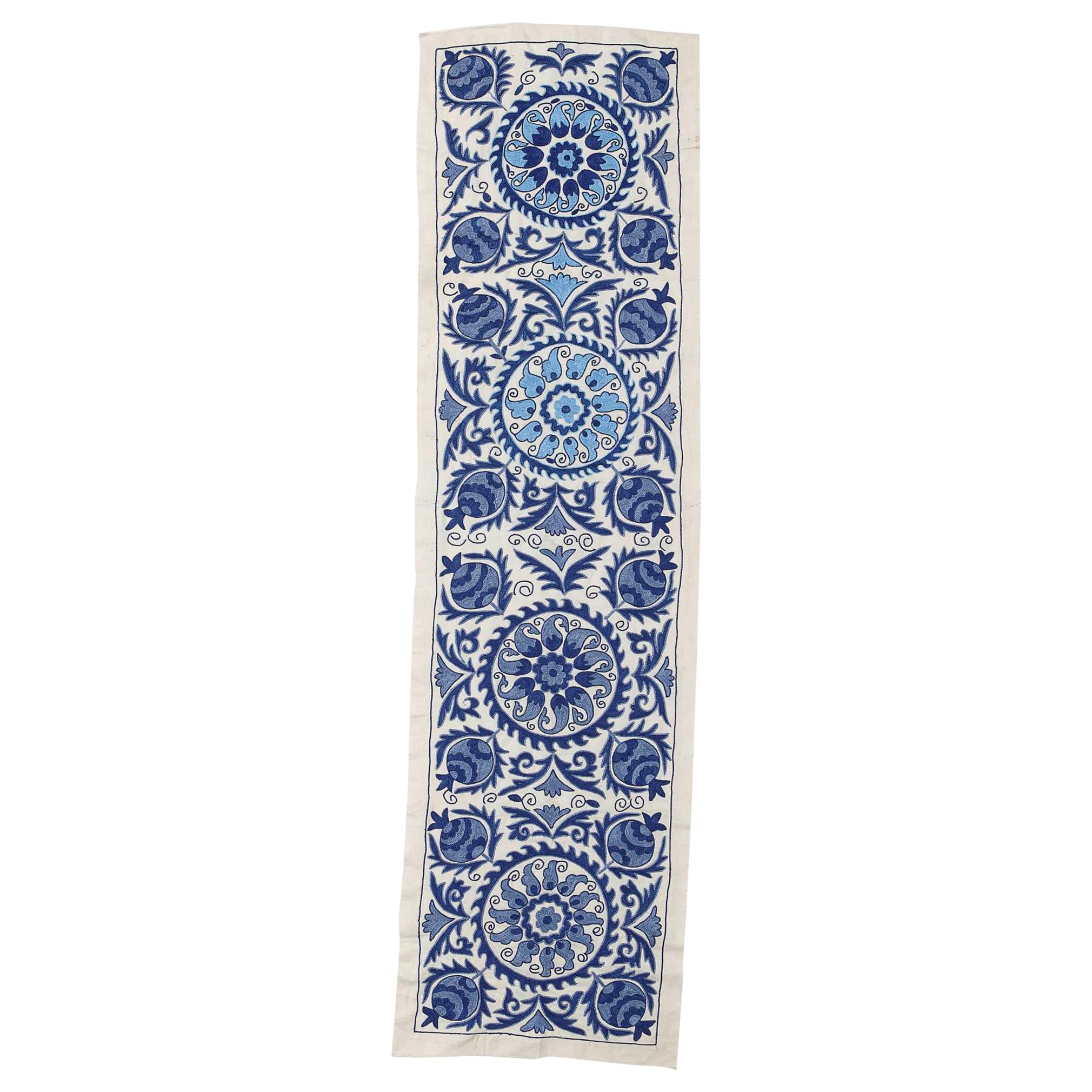 1.8x6.3 Ft Uzbek Silk Hand Embroidery Wall Hanging. Suzani Fabric Table Runner