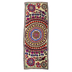 Central Asian Suzani Textile, Embroidered Cotton & Silk Bed Cover, Wall Hanging