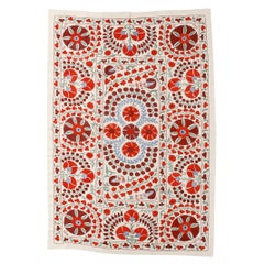 4.8x7 Ft Silk Embroidery Bedspread, Suzani Fabric Wall Hanging, Uzbek Tablecloth